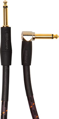 Roland Gold Series Instrument Cables, Angled Straight 15 Foot, 1/4 inch jack, Gold Series